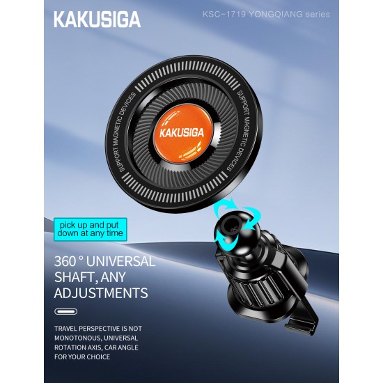 Suport Auto Magnetic pentru Telefon Kakusiga KSC-1719, Prindere Ventilatie, Rotire 360, Compatibil Universal, Negru